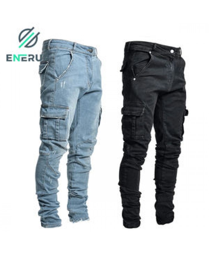 Enerup OEM/ODM Fashion Hombre Mujer Multi Pocket Casual Pencil Cotton Straight-leg Men's Trousers Pants Jeans
