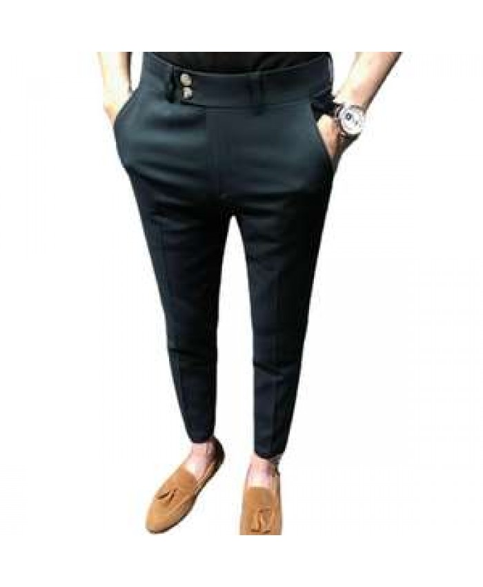 men straight pant button high quality pockets casual business long pants & trousers Slim business formal pants plus size