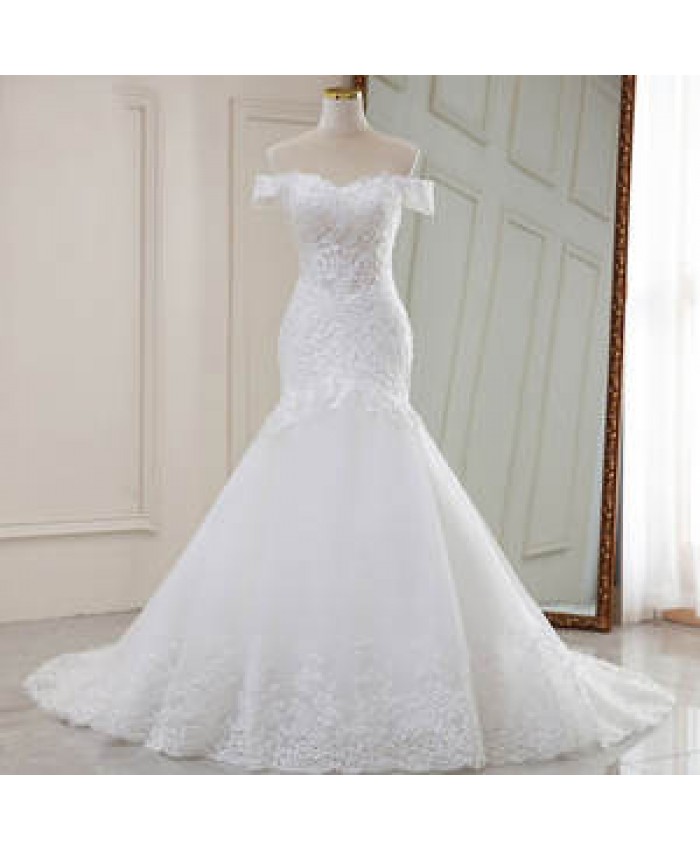 2021 Short Sleeve Wedding Gown Bride Vestido De Noiva White Lace sequin Mermaid Wedding Dress