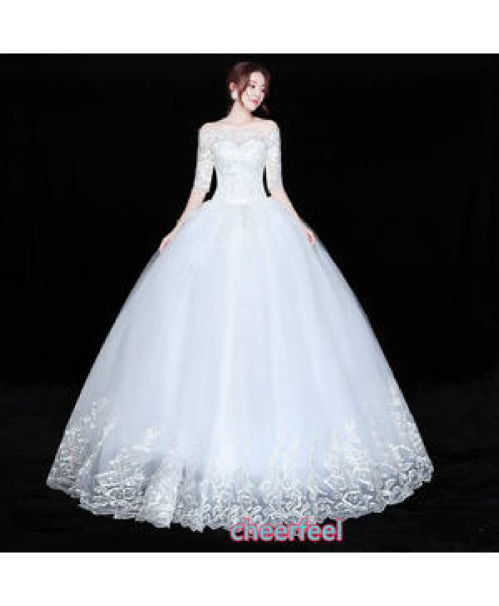 Cheerfeel WD-223 Floral Lace A line ball gown girl wedding dress party prom bridal Short Sleeve Bridesmaid Maxi wedding dresses