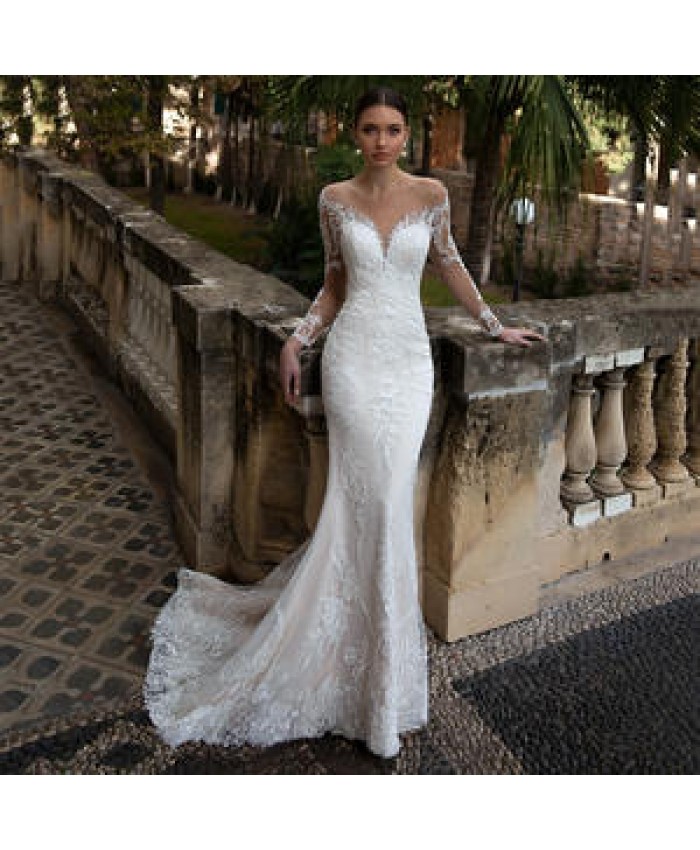 S376A The starry sky bride's off shoulder trailing tail main mermaid wedding dress