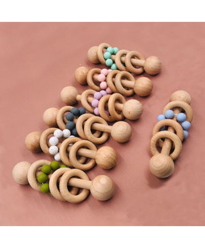 Baby Toys Organic Wood Montessori Styled Baby Rattle Grasping Teething Toy for Toddlers Natural Toys
