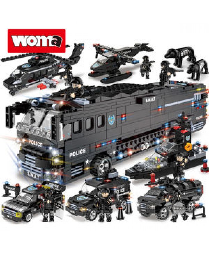 WOMA TOYS Amazon Hottest sale bricks SWAT Mobile combat bus police car army model building block for kids large set Zabawka