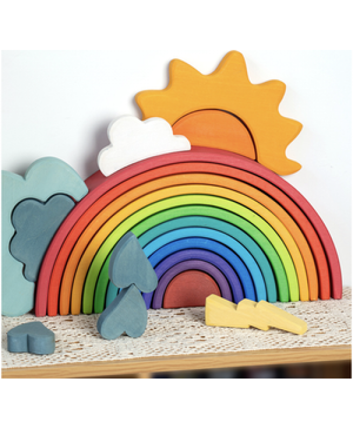 12pcs Wooden Rainbow Blocks Stacking Toy Large Rainbow Building Blocks Wooden Toys for kids Montessori Educational Toys