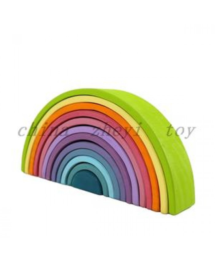 Factory direct sale rainbow building blocks kids 12 piece rainbow stacker toys wholesale baby toy wooden toys in china