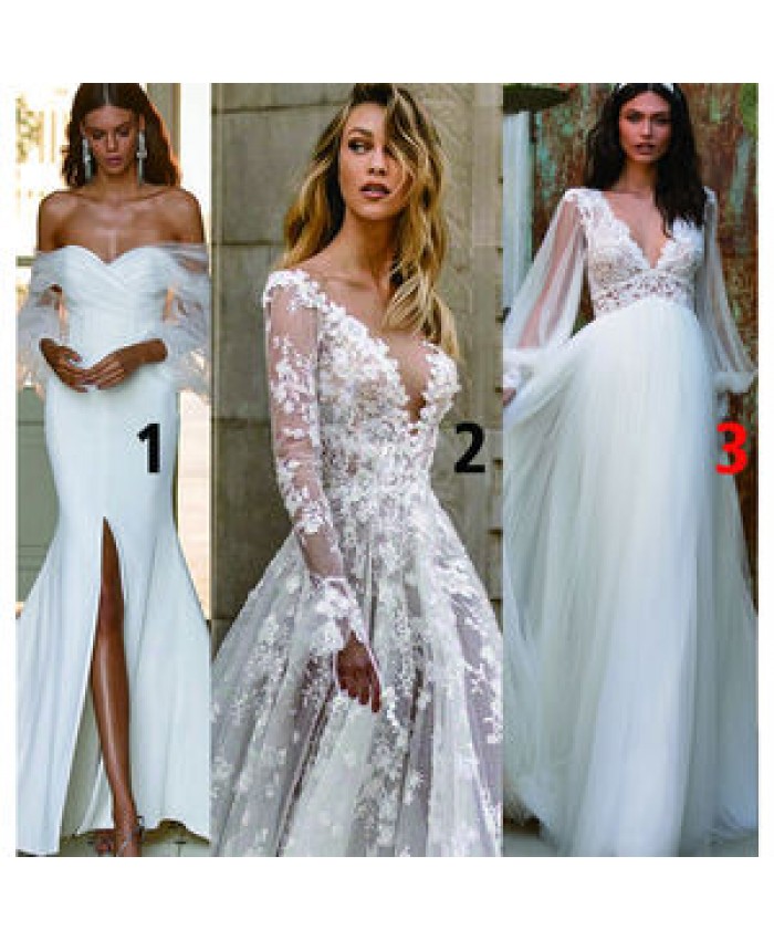 Free Shipping Long Sleeve Princess Style Floor Length Wedding Dress Taobao Simple 2019 Satin Wedding Dress with 3d Flowers