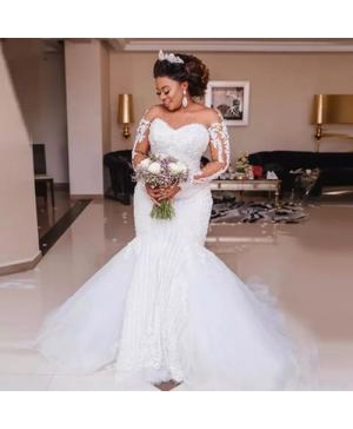 2022 Fall New Lace Mermaid Wedding Dress Bridal Gown Bride Dresses White Wedding Dress Long Sleeve