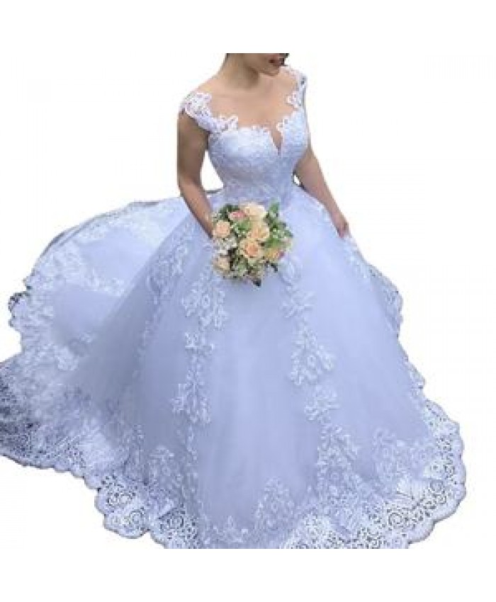 Modest Simple Sleeveless White Fashion Bridal Gowns Sequins Vintage Tulle Applique Floor-Length Women Wedding Dress