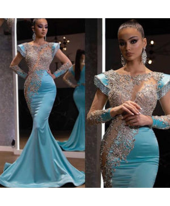 Women Evening Dresses For Party Summer Woman Princess Maxi Evening Gowns Blue Fishtail Dresses