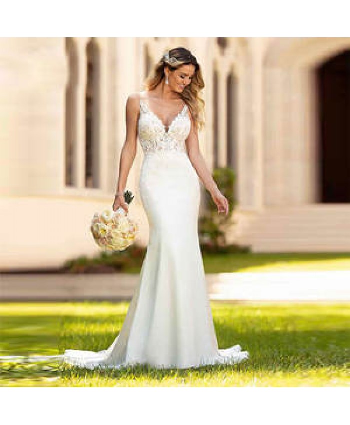 2022 Luxury Mermaid Wedding Dress Trumpet Wedding Dresses V Neck Court Train Lace Spaghetti Strap Bridal Dresses For Women