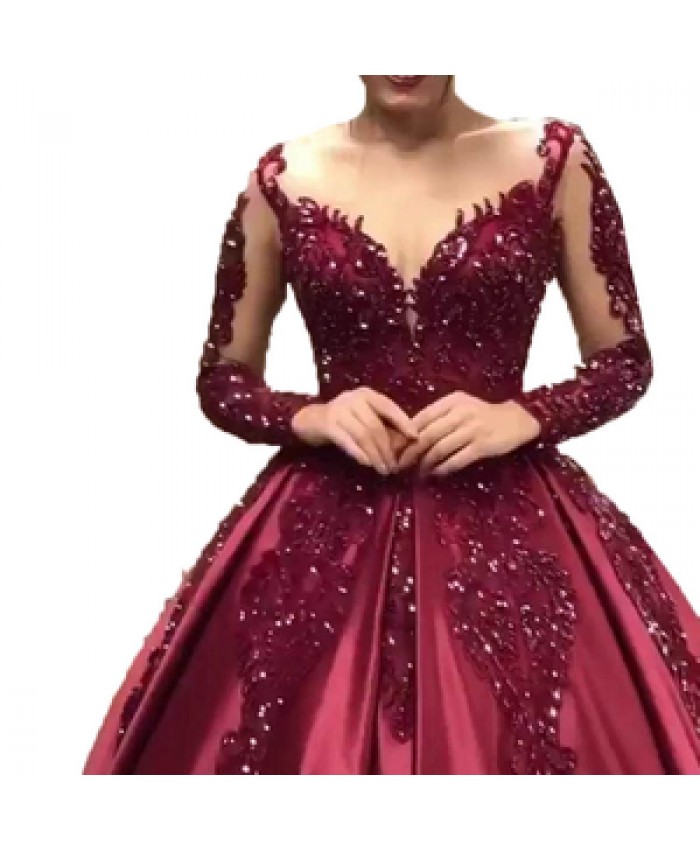 Elegant V Neck Long Sleeve Grohada-Sparkle Wedding Party Women Dresses For Engagement Party Dress