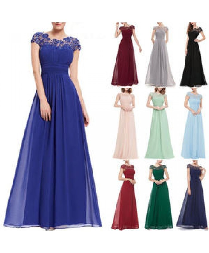 Women's Elegant Floral Long Lace Evening Party Maxi Dress Formal Prom Wedding Bridesmaid Dress