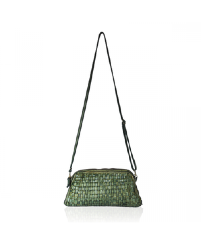 Made In Italy Handmade Zipper Closure Sage Green Color Real Genuine Leather Clutch Bag For Woman