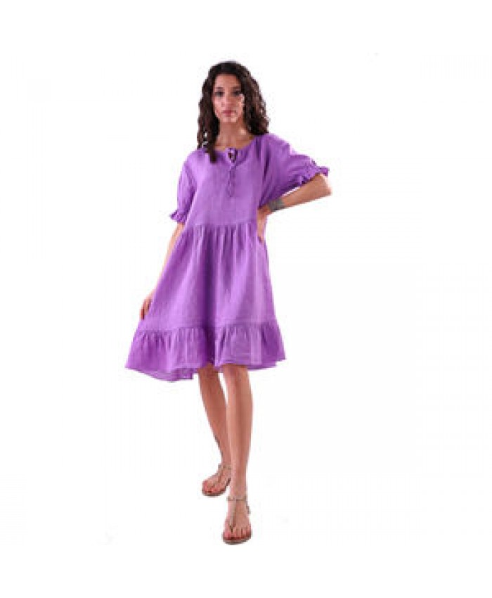 100% linen purple dresses women lady elegant made in italy