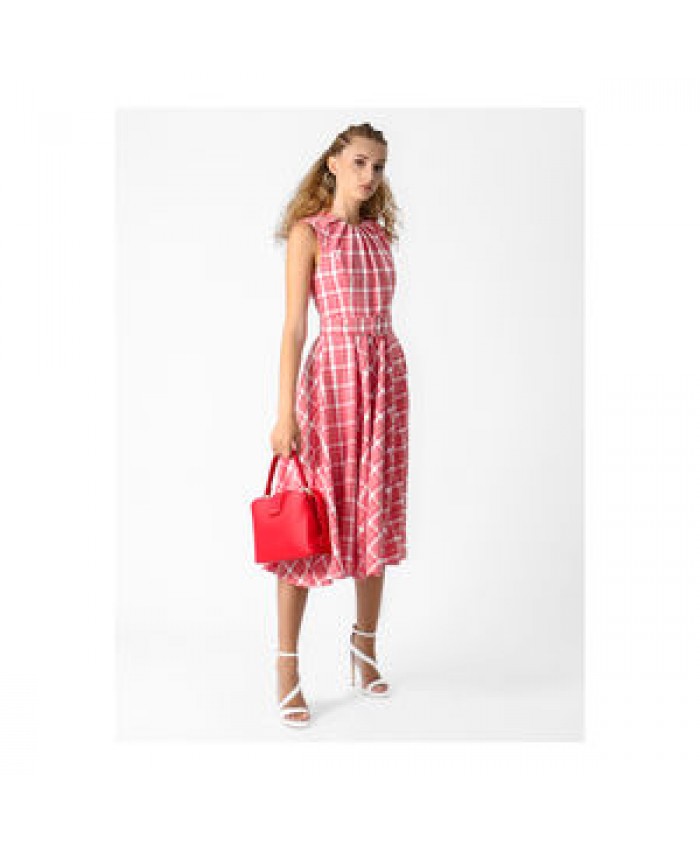 Made in Italy viscose polyester stylish dress for women sleeveless geometric coral red midi dress elegant dresses for women