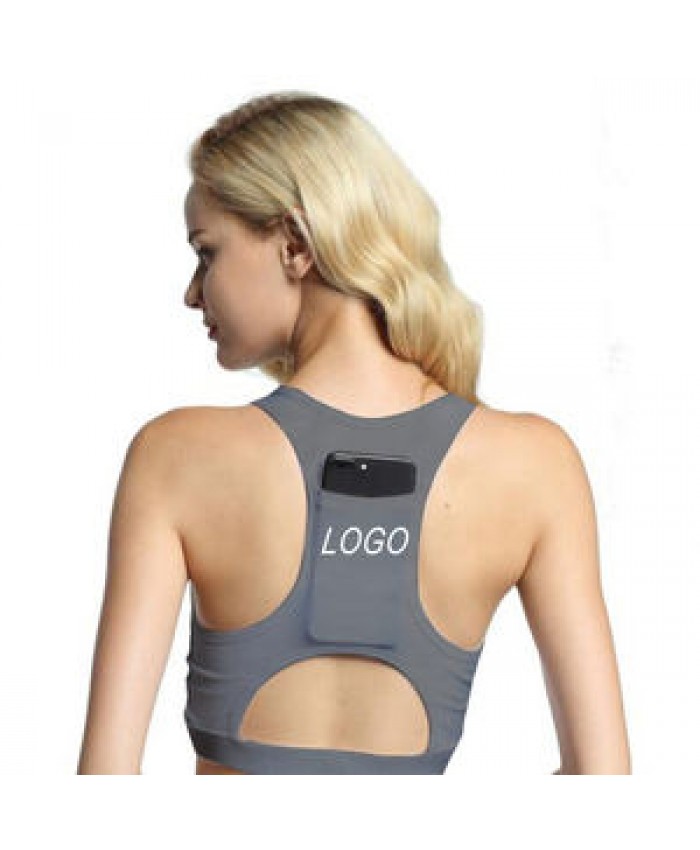 Shockproof Quickly Dry Back Pocket Yoga Bra Crop Tops Nylon Sportswear Workout Fitness Clothing Active Wear Sport Bra Women