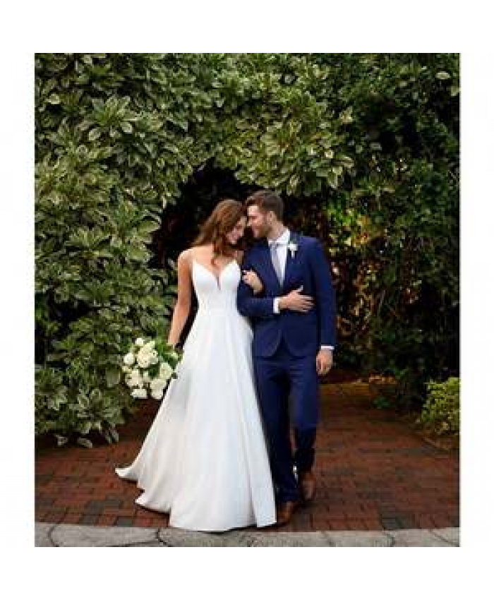 New Design Spaghetti Strap Simple Elegant A Line Bridal Gown Satin Evening Wedding Dress For Woman