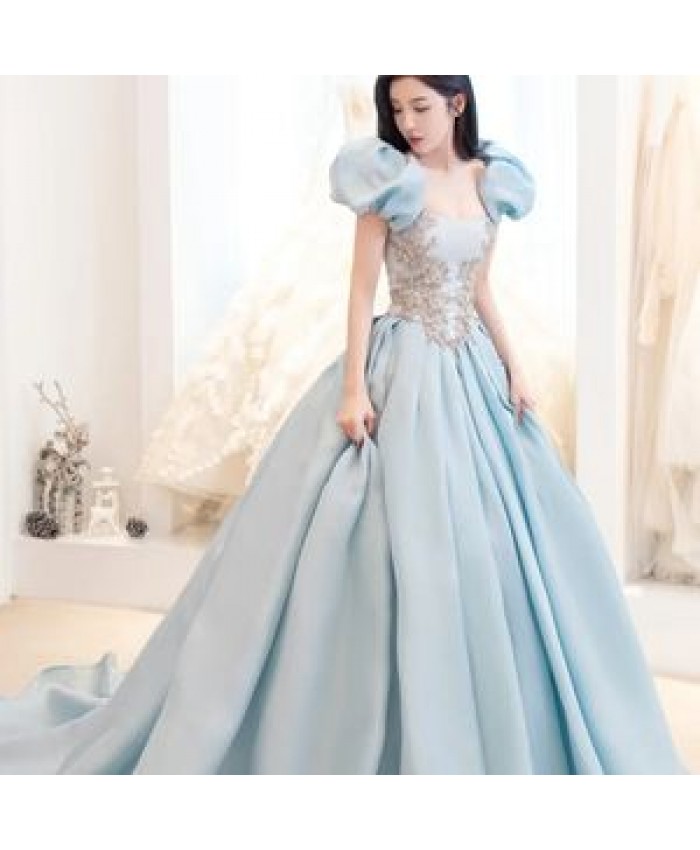 Bridesmaid Dress Female Bride Wedding Dress Usually wear Dream Princess Fashion Blue Catwalk Banquet Evening Dress Female