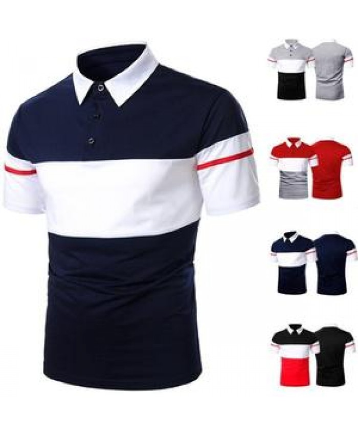Summer Men's Clothing Two-color Splicing Ribbon Design Shirts Casual Short-sleeved Men's Custom POLO Shirts