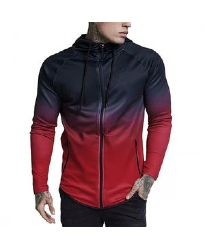 Fashion High Street gradient hooded jacket Spring and Autumn trendy coat casual zipper jackets plus size men's clothing