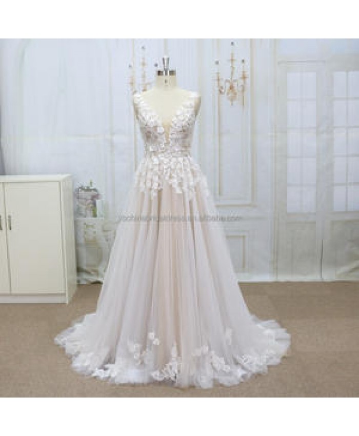 2022 New arrive french lace with soft A line skirt wedding dress bridal gowns