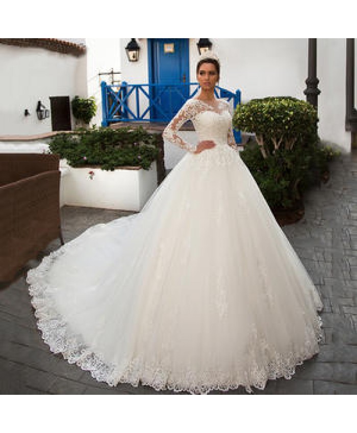 Long Tulle Bridal Wedding Dress Wilderly Bride Embroidery Gowns Wedding Cathedral Train AllureBridals sweetheartwedding gown