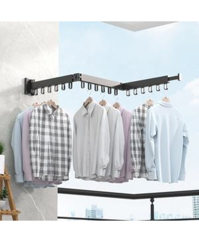 Clothes Cloth Super September Space Saving Aluminum Home Laundry Folding Clothes Hanger Wall Mount Retractable Cloth Drying Rack
