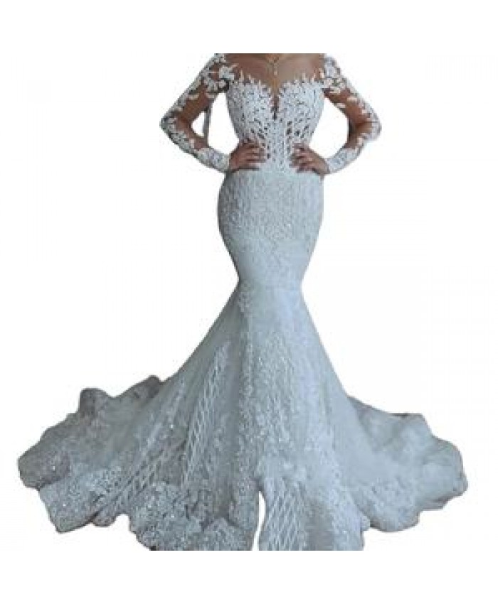 Nanchang Auyan 2022 New Style Modest Wedding Sexy Deep V-neck Fishtail Wedding Lace Mermaid Wedding Dress