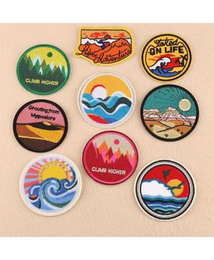 Natural Scenery Patches Iron on Clothes Punk cool Embroidered Applique Badge Sewing Clothes Stickers Garment Apparel Accessories