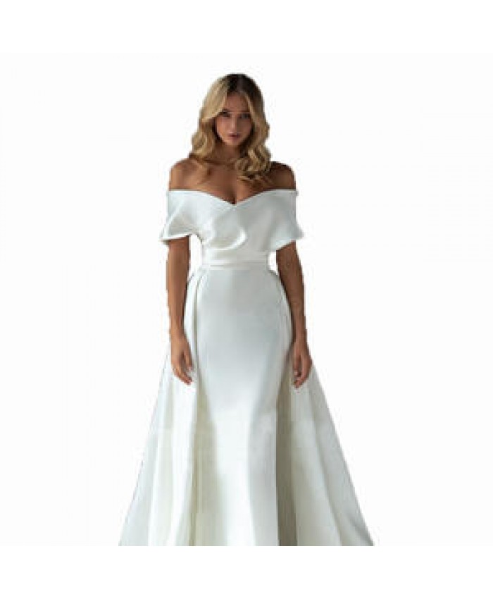 China factory luxury new design off shoulder breathable short sleeve bohemian wedding dress