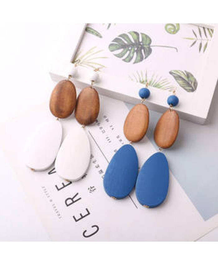 Handmade Jewelry Contrast stitching Wood Earrings Ethnic Natural Geometric Wooden Bohemian Earring Women Trendy Accessories
