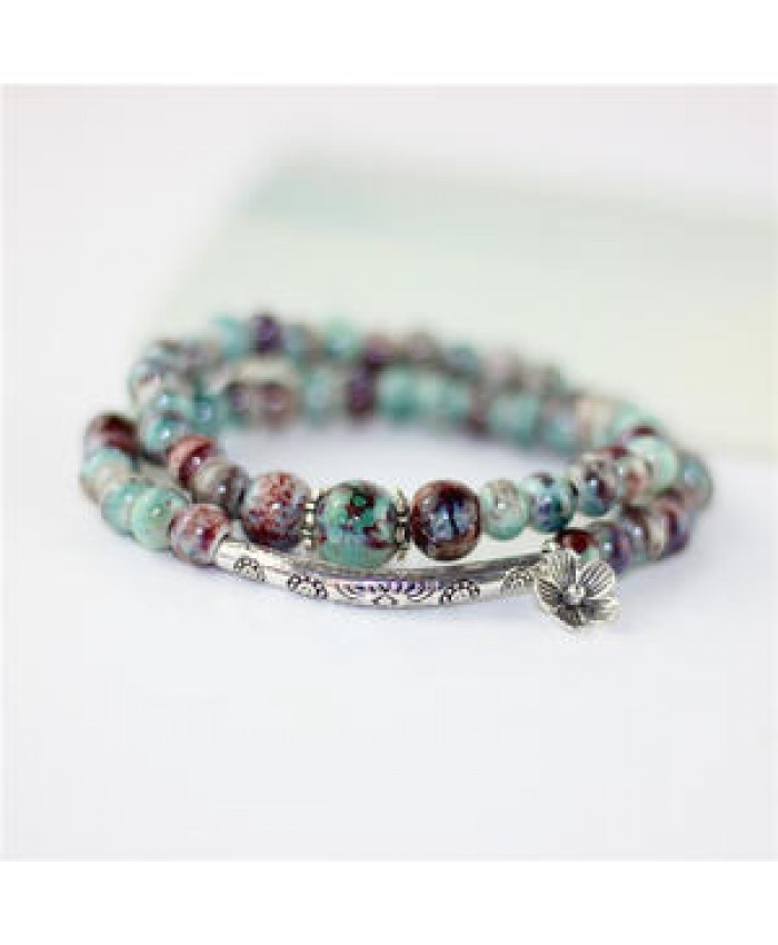 Ethnic Accessory Pulseira Jewelry Creative Handmade DIY Double Layer Porcelain Ceramic Bead Bracelet
