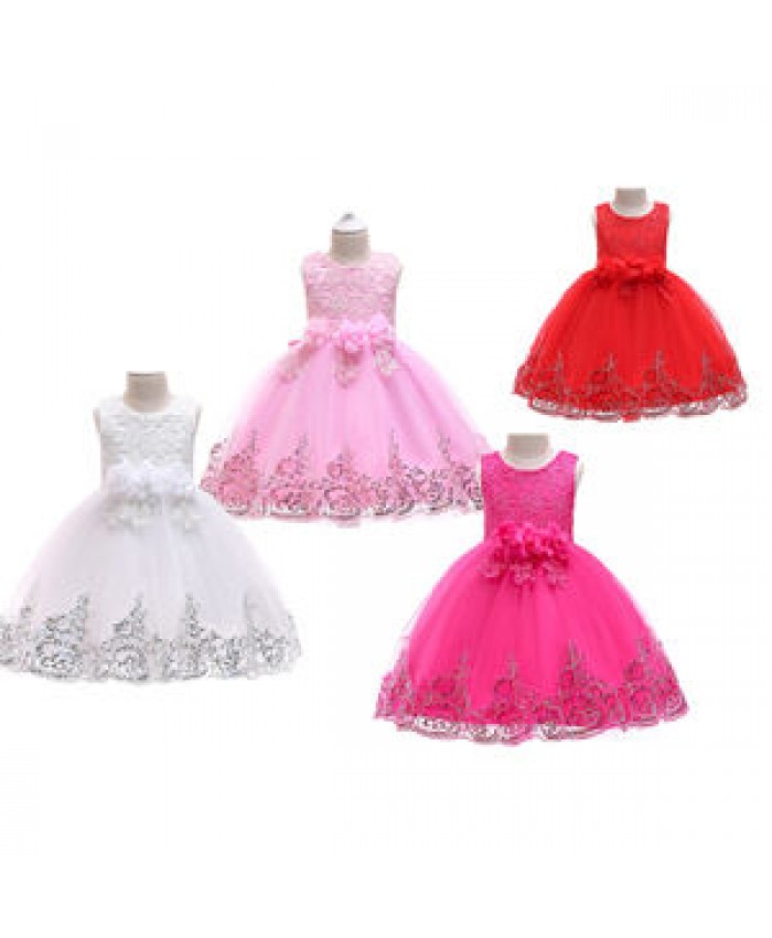 European style girl wedding dress for kids lovely birthday party sleeveless tutu dresses for child clothing 2-10 years old
