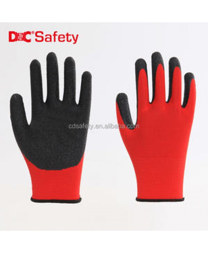 Gloves Hot-selling 13G Red Polyester Latex Crinkle Coated Safety Hand Protective Work Garden Gloves