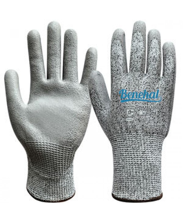 Benehal CE EN388 PU Coated gloves Hand Safety Cut Resistant Work Gloves Level 5 Anti Cut Gloves HPPE liner mittens