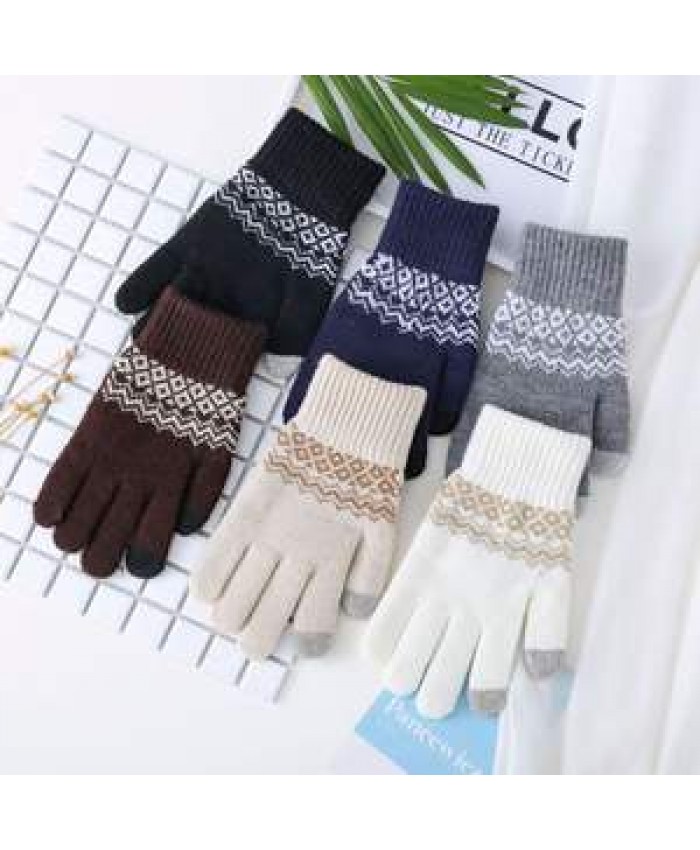 Youki 2021 Winter Magic Gloves Touch Screen Women Men Warm Stretch Knitted Wool Mittens Decorative pattern acrylic Gloves