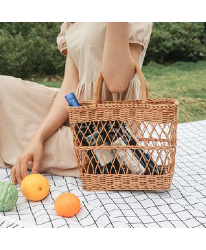 Eco-friendly popular shopping bag plastic grocery bakset lundry basket rattan picnic basket tote bag with handle