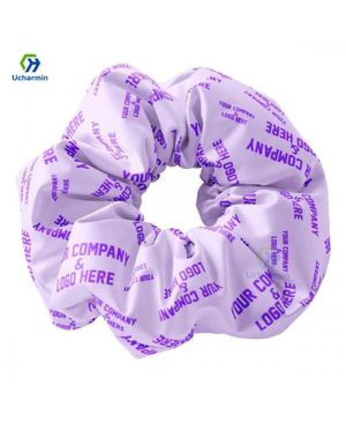 CHENGHE Ins custom scrunchies personalized logo pattern scrunchy hair accessory silk satin hair ties printed scrunchies purple
