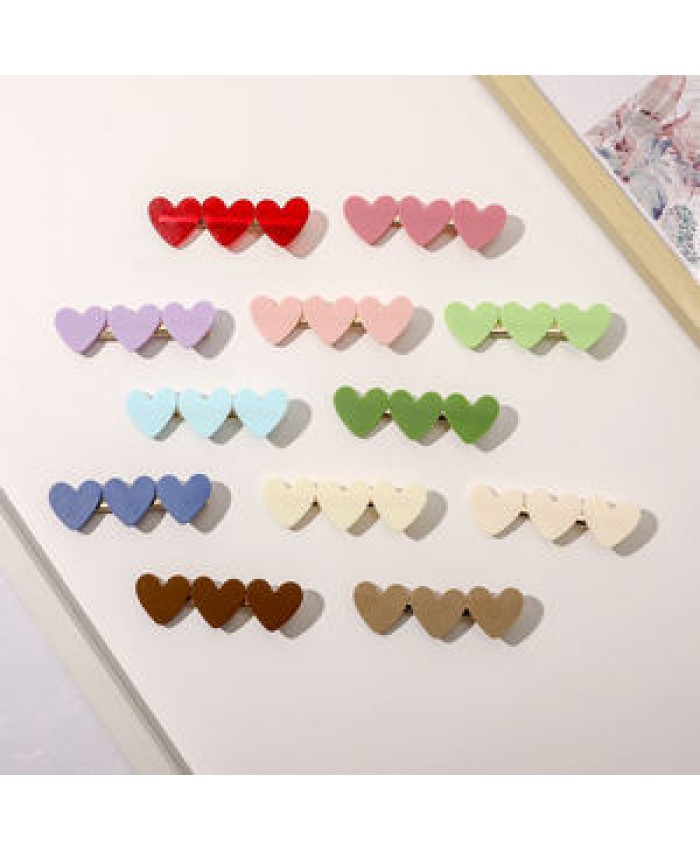 Korean Style Heart Shaped 12 Colors Hairgrips Ladies Hair Accessories Duckbill Clip Plastic Resin Hair Clips