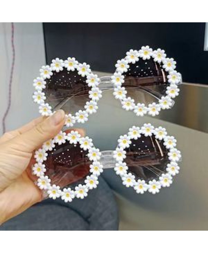 Factory Direct Flower Shape Kids Round Sunglasses Custom Daisy Designer Shades Children Sun Glasses Transparent Girls Eyewear
