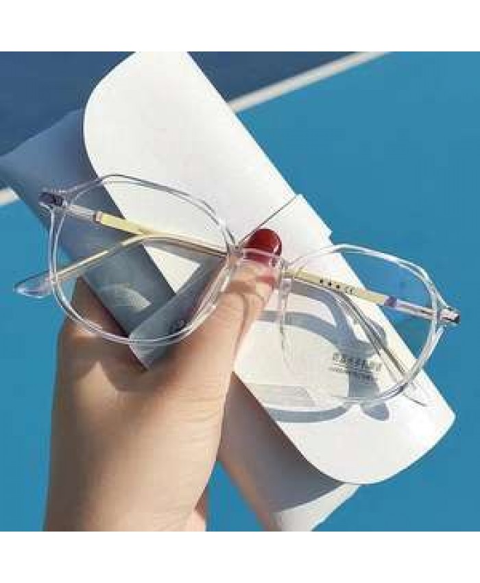 Cute star and moon carved glasses temple polygon anti blue light women students flat mirror eyewear