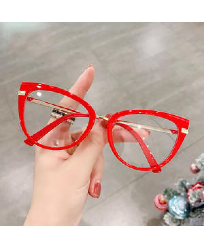 2022 Retro TR90 Metal Red Eyewear Transparent Anti blue Light Glasses Frame Women Cat Eye Specatcle Eyeglasses Frame