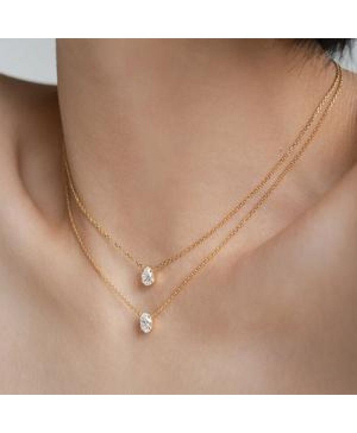 High End 18K Gold PVD Dainty Waterdrop & Oval Zirconia Stainless steel Pendant Necklace Fashion Jewelry