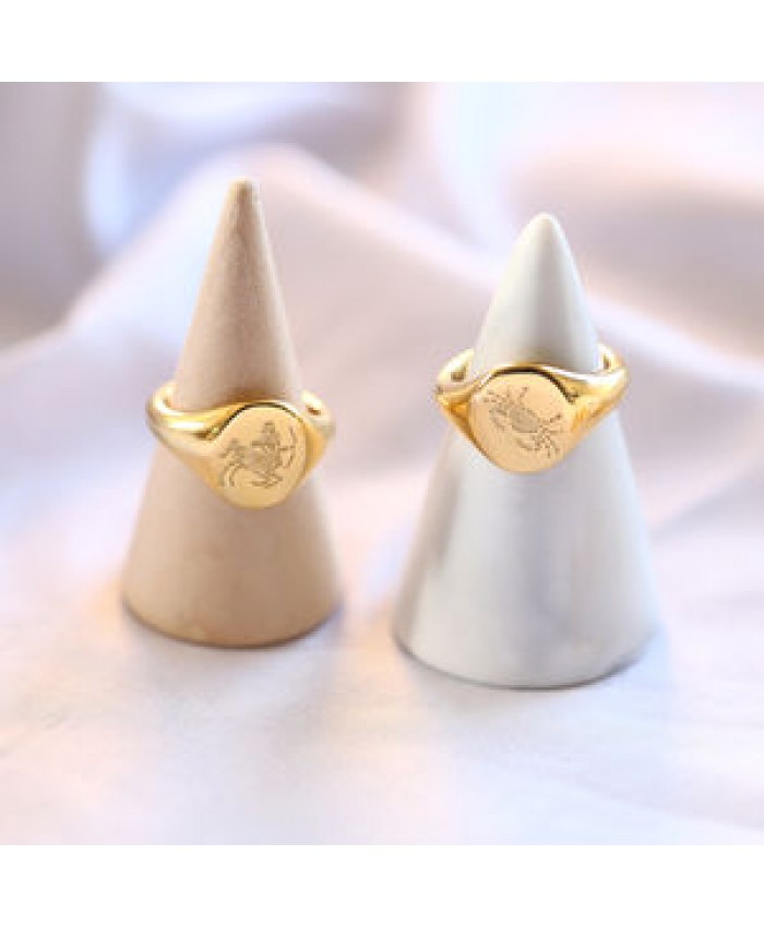 MICCI Non Tarnish Free Waterproof Jewelry 18K Gold Plated Stainless Steel Constellation Horoscope Star Zodiac Sign Signet Ring