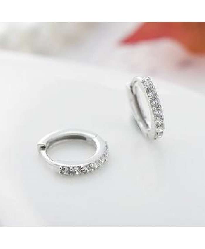 European 5A White Cubic Zirconia cz diamond Hoop Earrings 925 Sterling Silver Earrings Jewelry