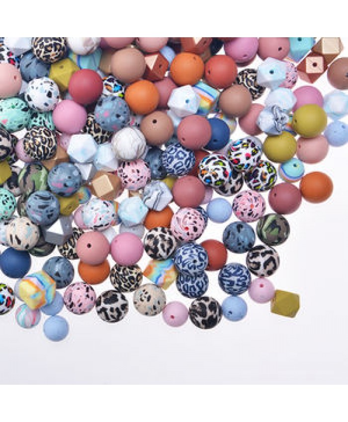 Wholesale Print 9mm 12mm 15mm 19mm Baby Teething Bead Bpa Free Food Grade Mixed Jewelry Baby Chew Teether Round Silicone Beads