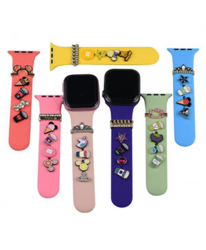 Silicone Watch Strap Band Heart Jewels Ornament Decorative Studs Watch Parts for Apple Watch Band Accessories