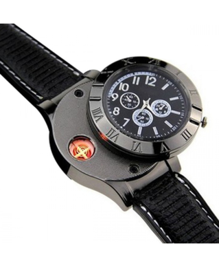 Fashion Metal Windproof and Flameless Rechargeable lighter watch flameless watches men wrist Minimalist quartz watch
