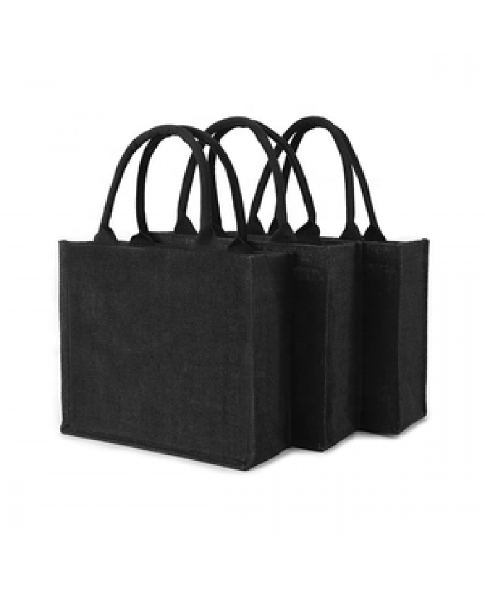 2021 Black eco friendly laminated jute beach bag DIY with custom printed logo