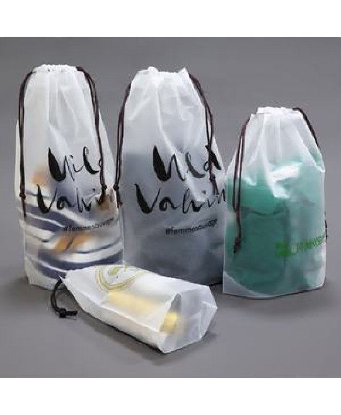 custom logo printed large transparent frosted drawstring bag makeup draw string pouch gift packaging bag